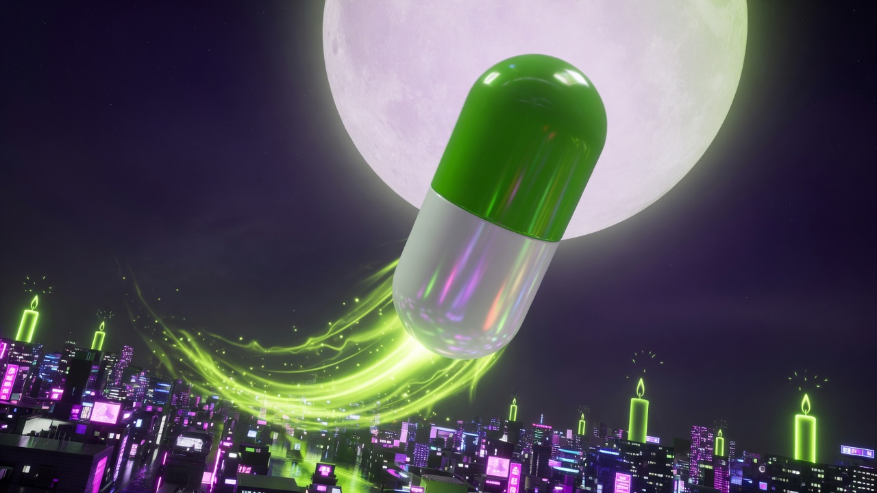 LPUMP capsule flying over the city toward the moon